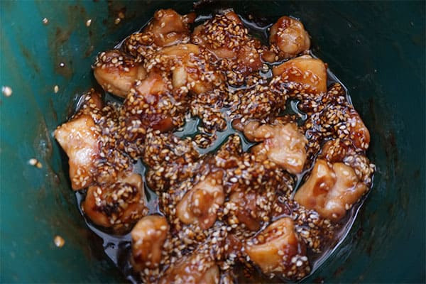 Slow Cooker Sesame Chicken in a slow cooker